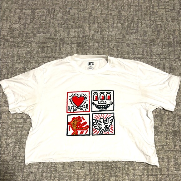 Uniqlo x Keith Haring Crossing Lines Cropped Tee Shirt | Sz XL - Picture 1 of 7